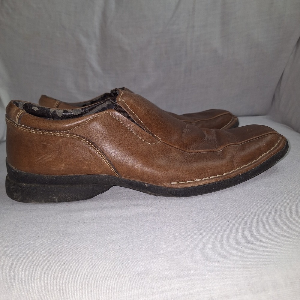 Kenneth Cole Reaction Shoes Loafers Men's 12M Slip-On Brown Leather Square Toe - Picture 3 of 13